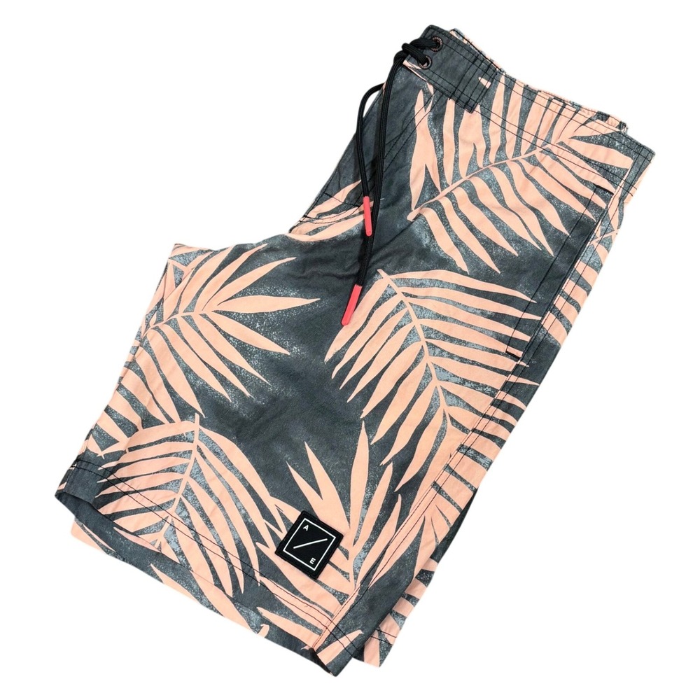 American Eagle Mens Board‎ Shorts Small Peach Palm Leaf Print Swim Trunks
